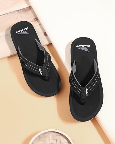Image of Duosoft Men's Slipper Flip Flops, Brown, Anti-Skid Rubber Sole, Arch Support, Superior Shock Absorption, Super Soft
