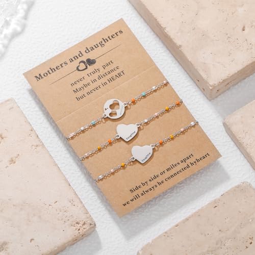 Image of DS Mother Daughter Bracelets Set,18K Gold Plated Stainless Steel Heart Jewelry for Women Girls,Mothers Day Gifts for Mom /Daughter,Adjustable Matching Bracelets for Mommy and Me gift box packaging