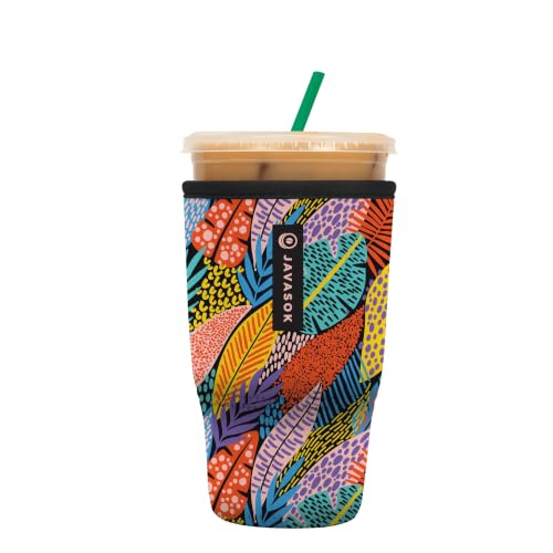 Sok It JavaSok Iced Coffee & Cold Soda Insulated Neoprene Cup Sleeve (Feathered Foliage, Large: 30-32oz)