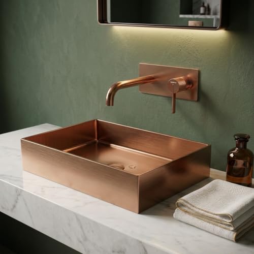 Image of Rose Oro Collection 55x38 cm SS 304 Brushed Stainless Steel Counter Top Wash Basin for Bathroom | Luxury Finish Kitchen & Bathroom Sink | Get 2 Years Warrenty