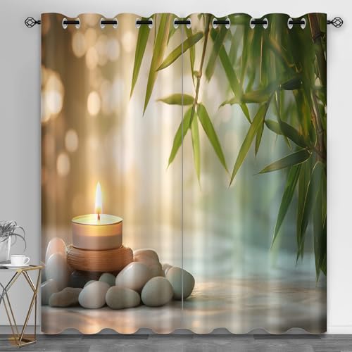 HYGIUID Still Life Zen Blackout Curtains for Living Room, Pebbles Light Blocking Curtain Simple Spa Sound Proof Curtains for Cruise Cabin Rv, 31.5" x 84", 2 Panels