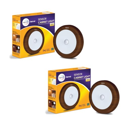 Image of Wipro Garnet Motion Sensor Cabinet Light SR2 | Neutral White| Wooden Finish | Auto On /Off Lights for Kitchen, Wardrobe & Shelf | Wireless | Magnetic Stick On |Battery Required Separately (3*AAA)| PK 2