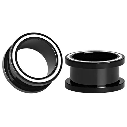 KUBOOZ Ear Plug Tunnel Gauge Stretcher Piercing Simple Black Stainless Steel Screw 9/16\"