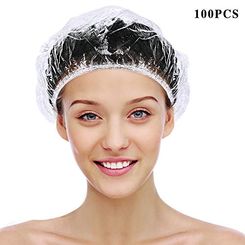 Shower Caps Disposable, Taomoder 100 Pcs Larger and Thicker Plastic Waterproof Shower Caps for Women, Disposable Clear Hair Cover, Disposable Clear Hat for Hair Treatment, Women Spa, Travel and Hotel