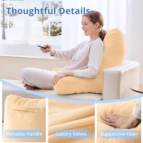Image of Sasttie Reading Pillow for Bed, Back Pillow for Sitting Up, Camel | 25 inch Backrest Support Cushion for Couch, Sofa, and Floor, Dorm Essentials, OEKO-TEX, Adjustable Down Alternative Fill