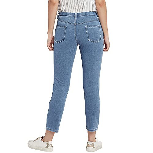 Image of GO COLORS Cotton Blend Cropped Denim Jeggings for Women | Slim Fit, Mid Rise, Light Blue