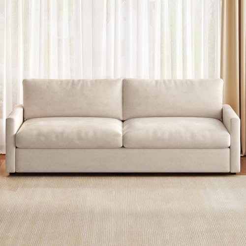 Image of Cloud Loveseat Sofa, 70 inch Contemporary Upholstered Oversized 2-Seater Couch, Comfy Deep Seat Loveseat for Bedroom & Living Room, Soft Polyester Velvet, Cream White