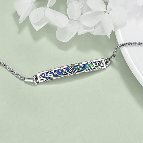 Scottish Thistle Bracelet Sterling Silver Scottish Symbol of Love Abalone Shell Bar Pendant Bracelet Jewelry Scottish Thistle Pendant Jewelry Gift for Women3