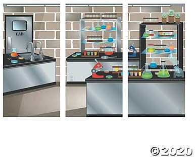 Miniatura 2 de Fun Express Banner de fondo de laboratorio de ciencia (9 pies de largo) Decoración de pared para fiestas de ciencias, aula y VBS - Suministros para