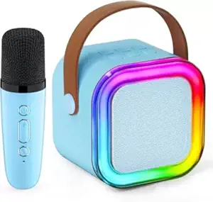 Vacotta Newly Launched Original K12 Fusion Smart 5W Mini Bluetooth Speaker with Wireless Karaoke Mic, 6Hrs Playtime, RGB Lights, Voice Effects, Multi-Play Modes BT5.3/TF Card/USB aux Port (Light Blue)