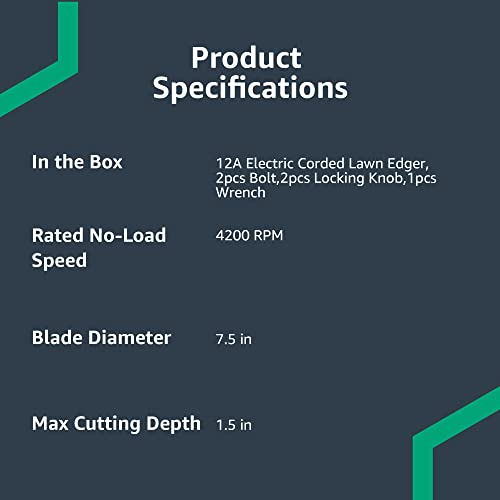 Image of Amazon Basics 12 Amp Corded Electric Lawn Edger, 7.5 inch Double Edge Blade for Landscaping and Garden Beds, 4420 RPM, Adjustable Height