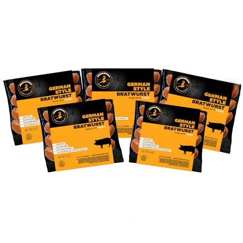 Charcutnuvo Smoked German Style Bratwurst 10oz - Authentic Bavarian Sausage - 5-Pack
