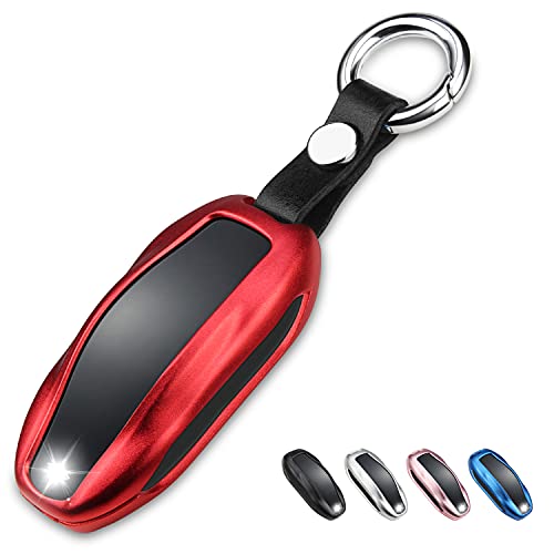 QBUC for Tesla Key Fob Cover with Keychain Compatible with Tesla Model S/3/Y Keyless Protection Case Smart Remote Accessory (Red)