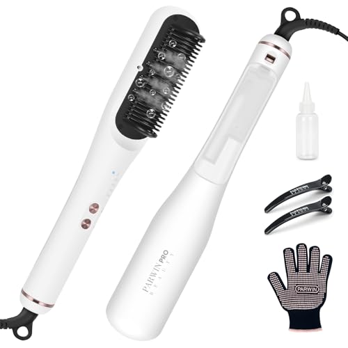 Cepillo Alisador a Vapor Pro, PARWIN PRO BEAUTY 3 en 1, Pantalla LED, Tecnología de Iones y Vapor para Doble Cuidado, Reduce Daños, 4 Niveles de Temperatura – Blanco