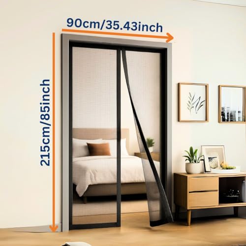 Image of Royalkart 90x215cm Black | Magnetic Mosquito Net for Door | Fiberglass Screen Curtain with 34 Magnets | Auto-Closing Mesh to Keep Mosquitoes Out