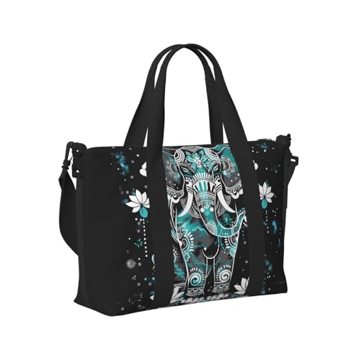 Travel Duffle Bag Ethnic Elephant Lotus Flower Weekender Overnight Bags Luggage Bag for Women Men Waterproof Sports Gym Bag Hand Bag with Shoulder Strap3