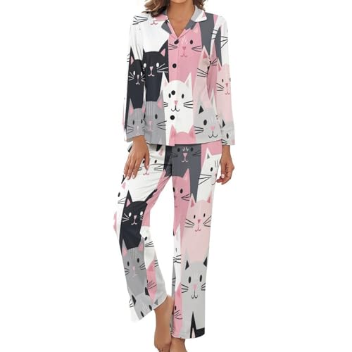 Pyjama femme manches longues 2 pièces avec pantalon taille élastique ultra doux