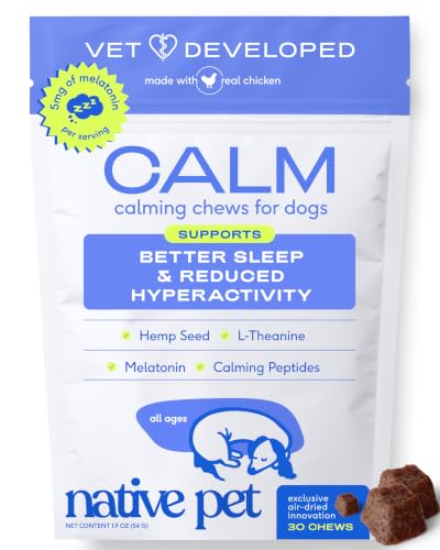 Native Pet Calming Chews for Dogs Medium Breed - 60 Calming Dog Treats - Hemp Seed, Melatonin, L-Theanine - Supports Calm Behavior - 30 Chews