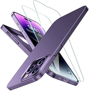 TORRAS Purple Ultra Thin iPhone 14 Pro Case and Screen Protector [Tough Protective at Thinnest Size] iPhone 14 Pro Phone Case Slim Hard Silky Matte Case for iPhone 14 Pro Cover Purple (OriginFit)