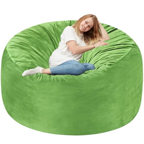Homguava 6 FT Bean Bag Chair: 6' Bean Bags with Memory Foam Filled, Large Beanbag Chairs Soft Sofa with Dutch Velvet Cover-Lime