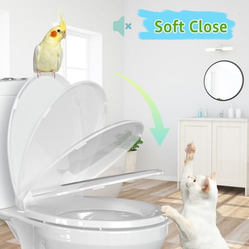 Image of Toilet Seat Round 16.5 Inch, Quick Release & Soft Close, Anti-Slip Never Loosen, Easy Clean, White, PP Material
