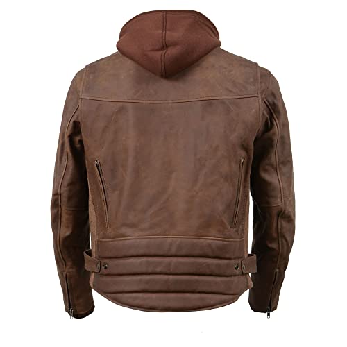 Image of Milwaukee Leather MLM1518 Men's 'Scoundrel' Vintage Crazy Horse Brown Leather Jacket w /Removable Hoodie