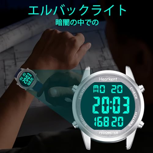 歩数計防水腕時計、内蔵時間、歩数、走行距離、ELバックライト、アラーム機能付きデジタルLCDディスプレイ、クラシックレトロ、男性に最 商品画像4