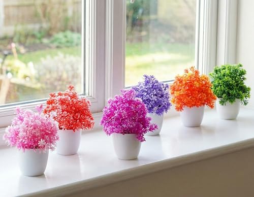 Image of Dekorly Vibrant Colors Artificial Flower Potted Plants for Decoration Purposes (Multicolour, Set of 6 Pieces)