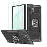 AYMECL for Samsung Galaxy Note 10 Plus Case with Self Healing Flexible TPU Screen Protector [2 Pack], Military Grade Double Shockproof with Kickstand Case for Galaxy Note 10 Plus 5G-Black