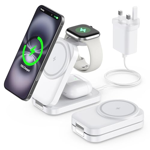 3 in 1 Wireless Charging Station for Apple Foldable Magnetic Wireless Charger 15W Fast for MagSafe Charger Stand for iPhone 17/16/15/14/13 for Apple Watch for AirPods