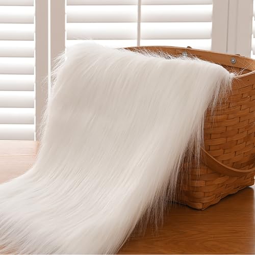 Tissu fausse fourrure poils longs 12cm blanc pour coussins et plaid cocooning
