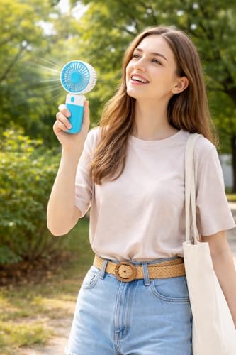 Image of Kabello Portable Hand Fan for Adults and Kids Rechargeable Handheld Fan with 3 Fan Speed Mini Fan for Travelling, Makeup and Office (Blue)