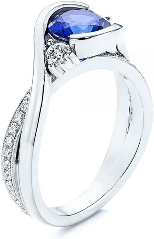 Personalized Three-stone Gemstones Solitaire Rings for Women Round Silver Gold Blue Sandstone/Black Onyx/Aquamarine Statement Ring Engraved Promise Ring Size 4-13 - Image 3