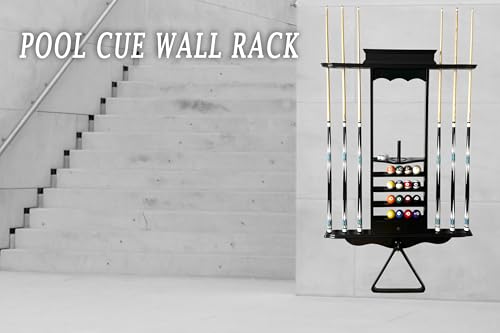 Premium Pool Cue Holder Wall Mount Holds 10 Sticks and Full Set Billiard Table Accessories. Billiards Pool Cue Rack Made of 100% Solid Wood with Cone Chalk Holder (Jet Black) - Image 6