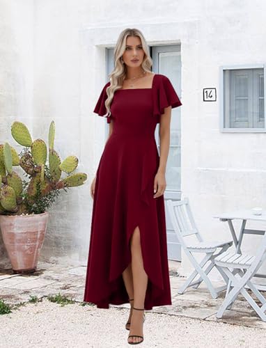 Image of LightlyKiss Women's Square Neck Backless Dress High Slit Wedding Guest Dress Formal Cocktail Party Dress