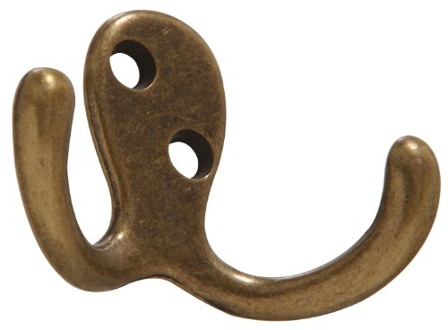 Hardware Essentials 852903 Double Clothes Hooks Antique Brass - 2 Pack