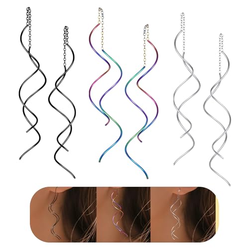 Chain Earrings For Women Dangling Spiral Threader Earring Drop，Suitable For Gift Giving, Perfect For Your Birthday Party, Christmas, Gift Giving.