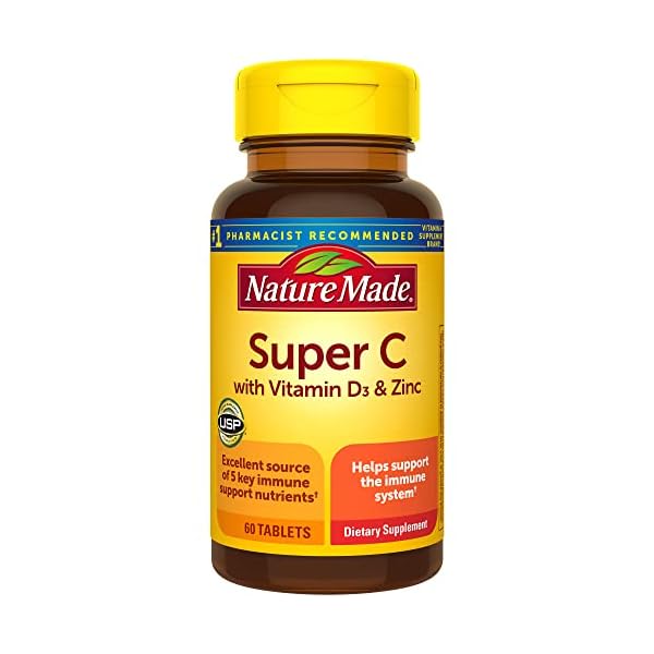 Nature Made Super C with Vitamin D3 and Zinc, Dietary Supplement for Immune Support, 60 Tablets, 60 Day Supply