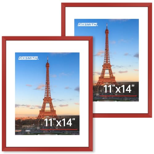 FIXSMITH 11x14 Picture Frame 2 Pack, Red Photo Frame with HD Plexiglass, Display Pictures 8x10 with Mat or 11x14 Without Mat, Black Picture Frames Collage Wall Decor, Gallary Wall Frame