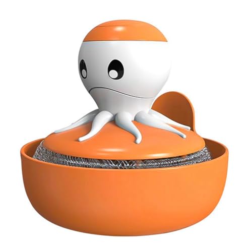 Uooduby Cabezal de Cepillo Reemplazable con Bola de Alambre de Acero Octopus, Herramientas de Limpieza para el Hogar, Cepillo para Olla, Naranja