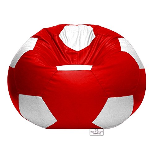 Image of RnS Rest 'n' Sleep - Filled Football Bean Bags with Filler, 3XL, White and Red with 1 Year Warranty