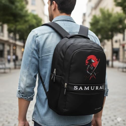 Image of Half Moon 25L Backpack with Samurai Print | 15.6 Inch Laptop Compartment | Water-Resistant, Lightweight | Perfect for Men & Women | Work, College, Everyday Use