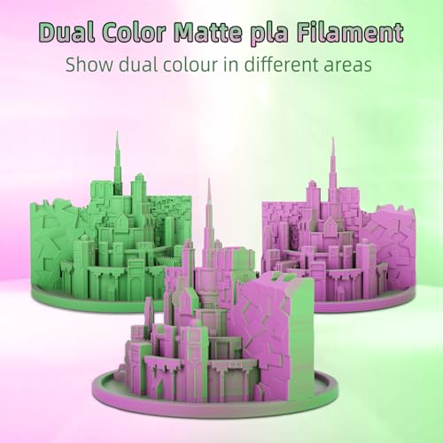 Image of 3DHoJor Dual Color Matte PLA 3D Printer Filament 1.75mm 2 in 1 Coextrusion 1KG Spool (2.2lbs) Multicolor PLA with Smooth Matte Finish for FDM 3D Printers-Green Pink