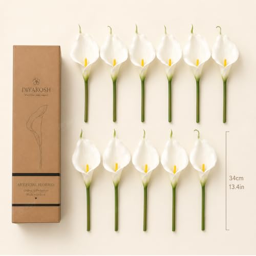 Image of Divyakosh 10 White Calla Lily - Artificial Flowers Bunch for Vases (VASE NOT Included), Decorative White Artificial Flowers for Vase Decoration, Home Decor, Living Room, Diwali Gift Items
