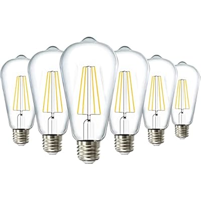 Sunco Lighting 6 Pack 60W Vintage LED Edison Bulbs Equivalent 8.5W CRI92 800 Lumens, Dimmable ST64 Filament 3000K Warm White E26 Medium Base Light Bulbs High Brightness Clear Glass Waterproof UL