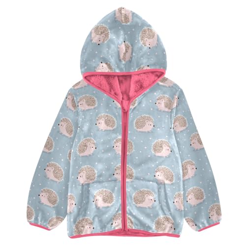 Cute Hedgehog Toddler Fleece Jacket Baby Girls Hooded Zipper Long Sleeve Thick Warm Outerwear 3-10 Years