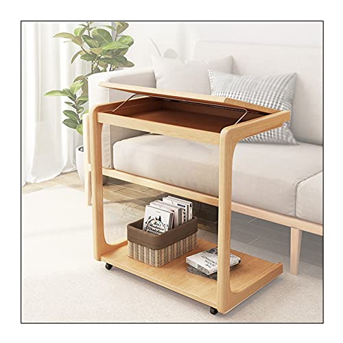 ZHAOHUI-serving cart Service Trolley, 2-Tier Storage Rack Adjustable Countertop Brake Vientiane Wheel Solid Wood Shelf for Living Room Bedroom Office, 2 Colors (Color : Wood Color, Size : 39x60x63CM)