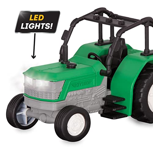 Driven Micro 2er Set Traktor und Anhänger 21 cm mit LED-Lichtern und Tönen – Spielzeugauto LKW mit Funktionen – Spielzeug ab 3 Jahren