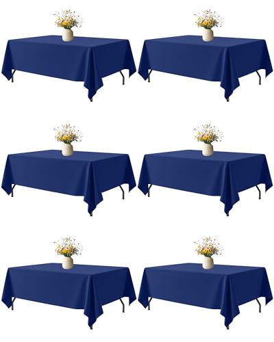 Image of Niuara Navy Blue Polyester Table Cloth, 6 Pack, 60 x 102 in | Rectangle, 5 ft Tables, Washable, Wrinkle Resistant, Weddings Parties