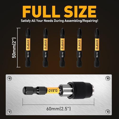 Image of 6-Piece Phillips Bit #2 Impact, 2 Inch Magnetic Phillips Head Drill & Screwdriver Bit with Magnetic Bit Holder, S2 Steel, 1 /4 inch Hex Shank, PH2 for Impact Driver, Professional & DIY Use
